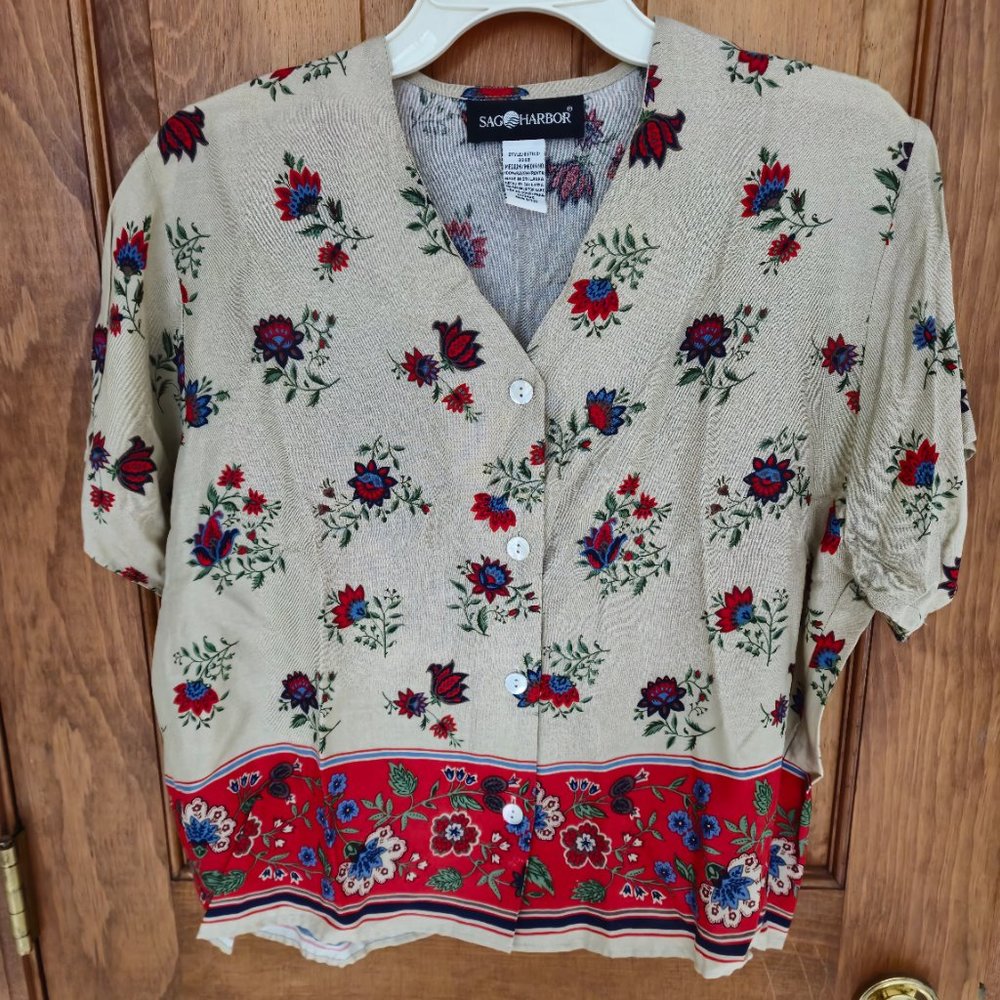 Sag Harbour Women's Short Sleeve blouse Sz Med